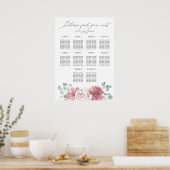 Dusty Pink Floral Wedding Seating Chart ポスター (キッチン)