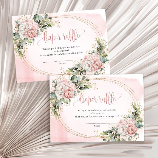 Dusty Pink Flowers Eucalyptus Baby Girl Raffle  エンクロージャーカード