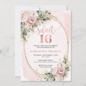 Dusty Pink Flowers Eucalyptus Sweet 16 Invitation 招待状 (正面)