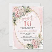 Dusty Pink Flowers Eucalyptus Sweet 16 Invitation 招待状 (正面)