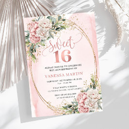 Dusty Pink Flowers Eucalyptus Sweet 16 Invitation 招待状