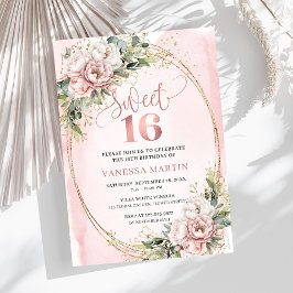 Dusty Pink Flowers Eucalyptus Sweet 16 Invitation 招待状