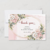 Dusty Pink Flowers Eucalyptus Wedding Thank You サンキューカード (正面)
