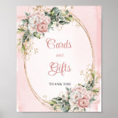 Dusty Pink Flowers Gold Cards and Gifts Baby Showe ポスター (正面)