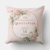 Dusty Pink Flowers Greenery Sweet 15 Pillow Gift クッション (正面)