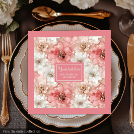 Dusty Pink Gold Flowers Napkins Trendy Custom Name