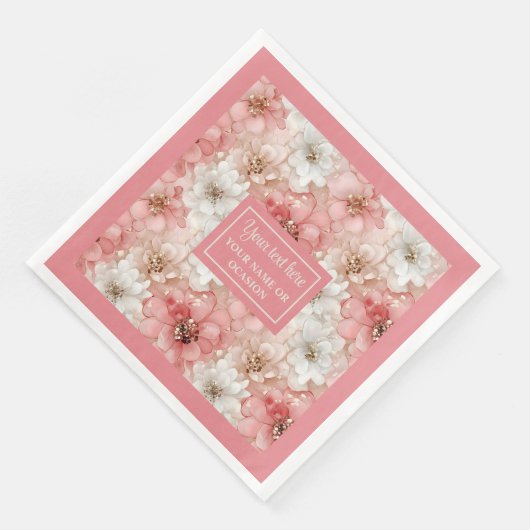 Dusty Pink Gold Flowers Napkins Trendy Custom Name (コーナー)