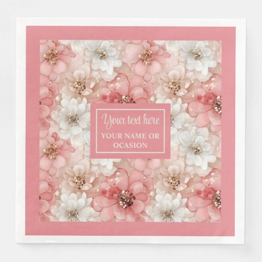 Dusty Pink Gold Flowers Napkins Trendy Custom Name (正面)