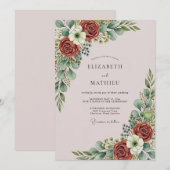Dusty Pink Graceful Botanical Wedding 招待状 (正面/裏面)