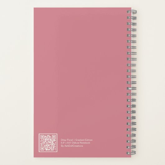 Dusty Pink Gradient Floral Aesthetic Notebook ノートブック (裏面)