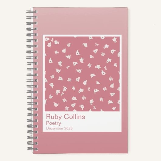 Dusty Pink Gradient Floral Aesthetic Notebook ノートブック (正面)