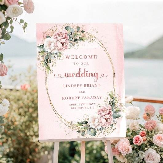 Dusty Pink Greenery Boho Blush Pink Wedding Welcom ポスター
