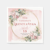 Dusty Pink Greenery Floral Sweet 15 Celebration スタンダードカクテルナプキン (正面)