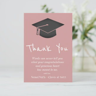 Dusty Pink Handwriting Cap and Tassel Graduation   サンキューカード