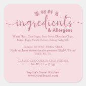 Dusty Pink Ingredient Allergen Bakery Product スクエアシール (正面)