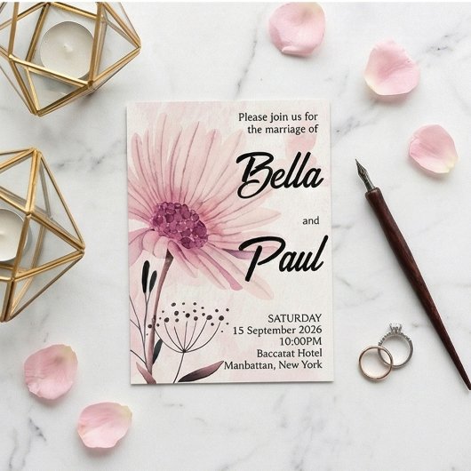 Dusty Pink & Mauve Floral Wedding Invitation 招待状