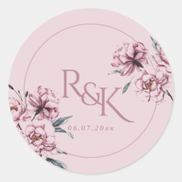 Dusty Pink Mauve Peony Wedding Favor Round Sticker ラウンドシール