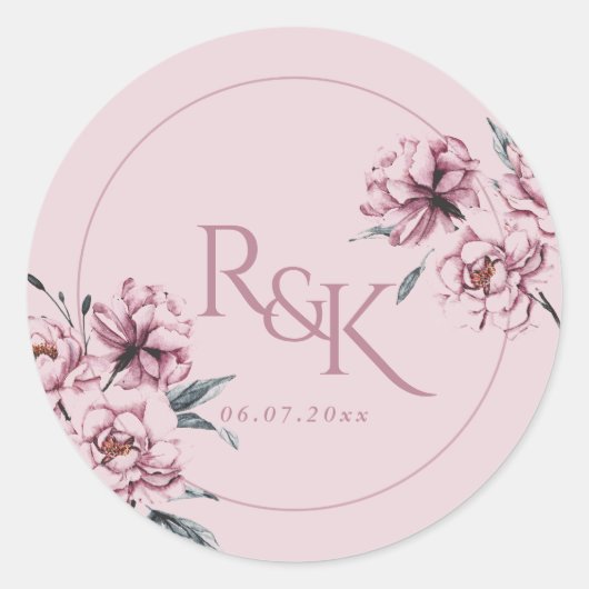 Dusty Pink Mauve Peony Wedding Favor Round Sticker ラウンドシール (正面)