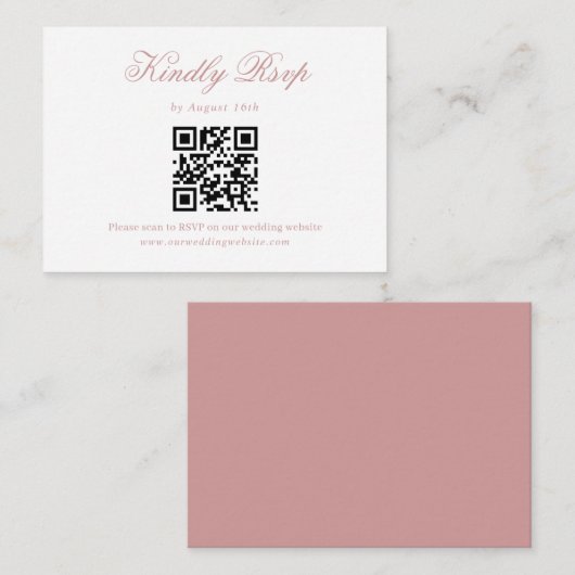 Dusty Pink Minimalistスクリプト結婚のQRコードRsvp エンクロージャーカード (正面/裏面)
