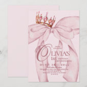 Dusty Pink Modern Trendy Bow 1st Birthday  招待状 (正面/裏面)