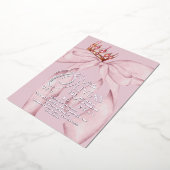 Dusty Pink Modern Trendy Bow 1st Birthday  箔招待状 (回転した状態)
