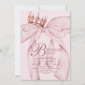 Dusty Pink Modern & Trendy Bow Birthday Party 招待状 (正面)