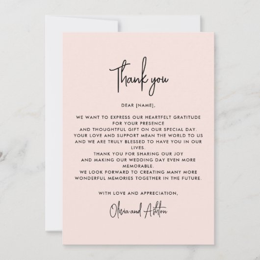 Dusty pink, modern wedding thank you card 招待状 (正面)