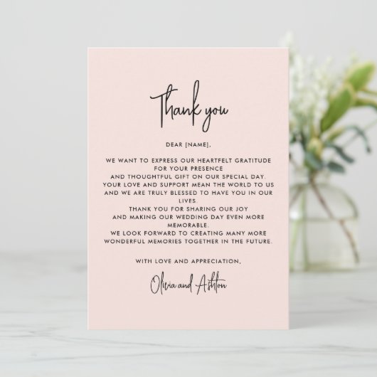 Dusty pink, modern wedding thank you card 招待状 (スタンド正面)