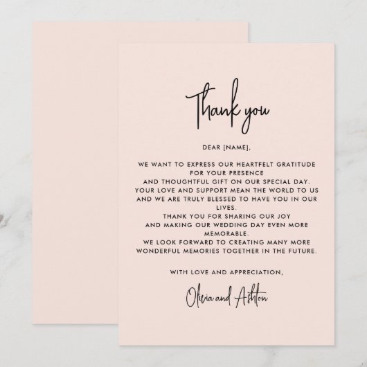 Dusty pink, modern wedding thank you card 招待状 (正面/裏面)