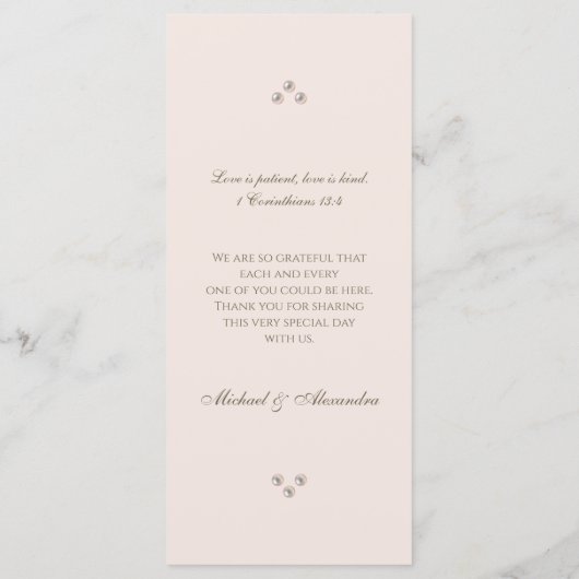 Dusty Pink Monogram Pearl Christian Wedding Menu メニュー (裏面)