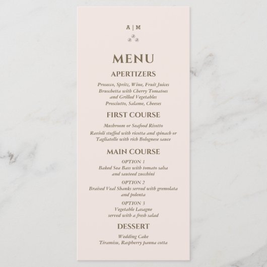 Dusty Pink Monogram Pearl Christian Wedding Menu メニュー (正面)
