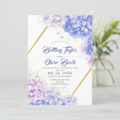 Dusty Pink & Navy Blue Flora Hydrangea Wedding 招待状 (スタンド正面)