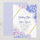 Dusty Pink & Navy Blue Flora Hydrangea Wedding 招待状 (正面/裏面)