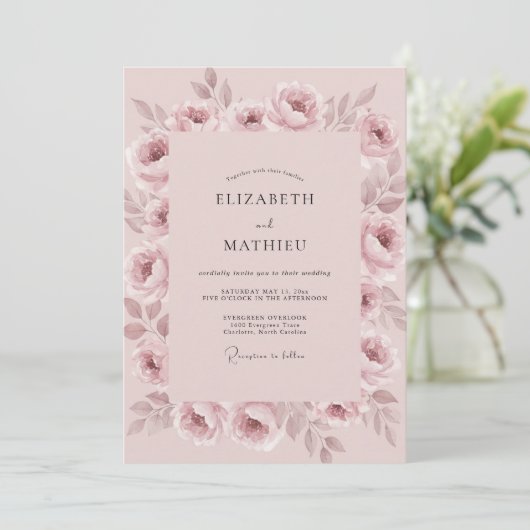 Dusty Pink Painterly Romance Wedding 招待状 (スタンド正面)