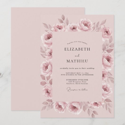 Dusty Pink Painterly Romance Wedding 招待状 (正面/裏面)