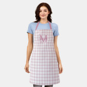 Dusty Pink Plaid Apron with Monogram & Name エプロン (着用した状態)
