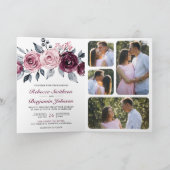 Dusty Pink Plum Purple Floral QR Code Wedding 招待状 (内部)