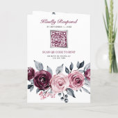 Dusty Pink Plum Purple Floral QR Code Wedding 招待状 (裏面)