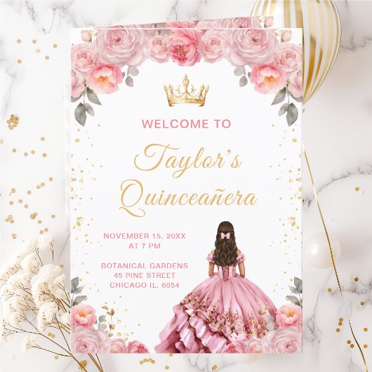 Dusty Pink Princess Floral Quinceañera Program プログラム