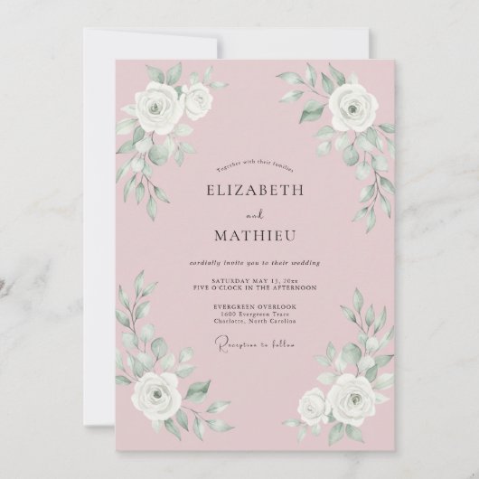 Dusty Pink Pristine Spring Wedding 招待状 (正面)
