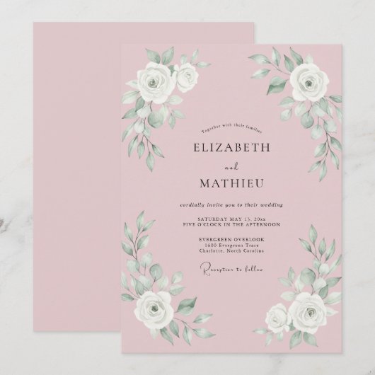 Dusty Pink Pristine Spring Wedding 招待状 (正面/裏面)