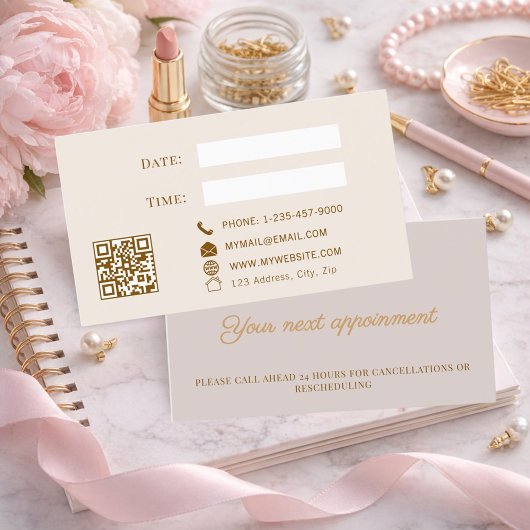 Dusty pink QR customer client appointment card 割引カード