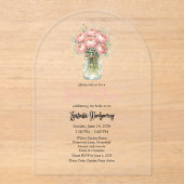 Dusty Pink Ranunculus Mason Jar Bridal Shower アクリル招待状 (正面)