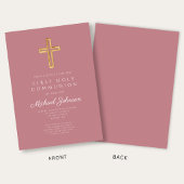 Dusty Pink Religious Cross Girl First Communion 招待状