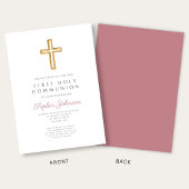 Dusty Pink Religious Cross Girl First Communion 招待状