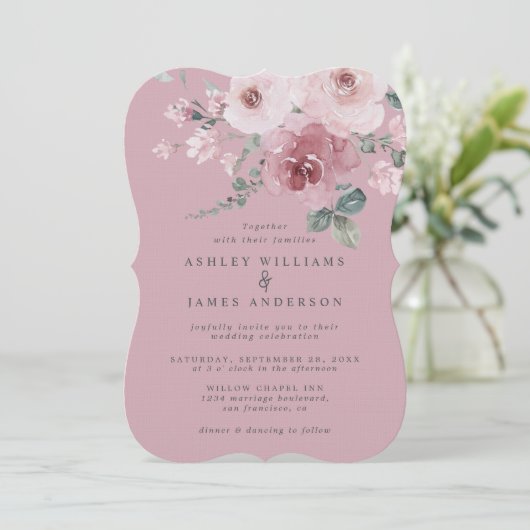 Dusty Pink Rose Bleached Mauve Wedding 招待状 (スタンド正面)