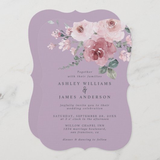 Dusty Pink Rose Fair Orchid Wedding 招待状 (正面/裏面)