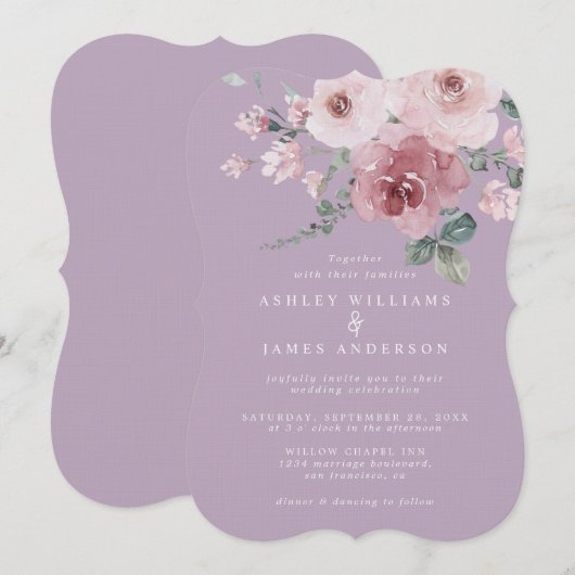 Dusty Pink Rose Fair Orchid Wedding 招待状 (正面/裏面)