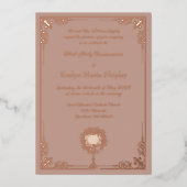 Dusty Pink Rose Gold Chalice Communion 箔招待状 (正面)