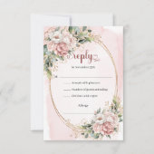 Dusty Pink Rose Gold Floral Wedding RSVP Card (正面)